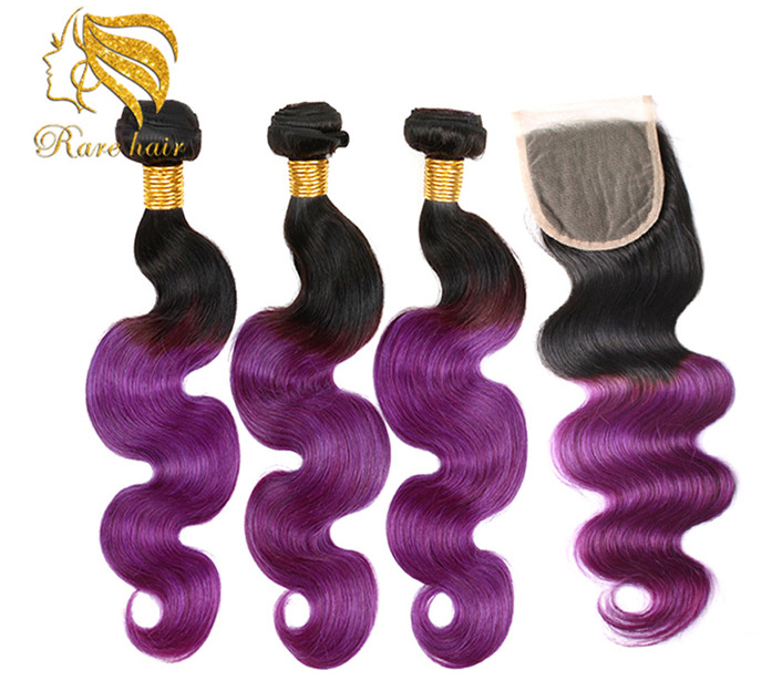 Rare 3 Bundles Brazilian Body Wave Purple Ombre Color Hair Bundles, Colored Weave Hair Styles