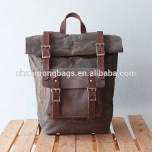 Waxed Canvas Leather Backpack With Custom Logo