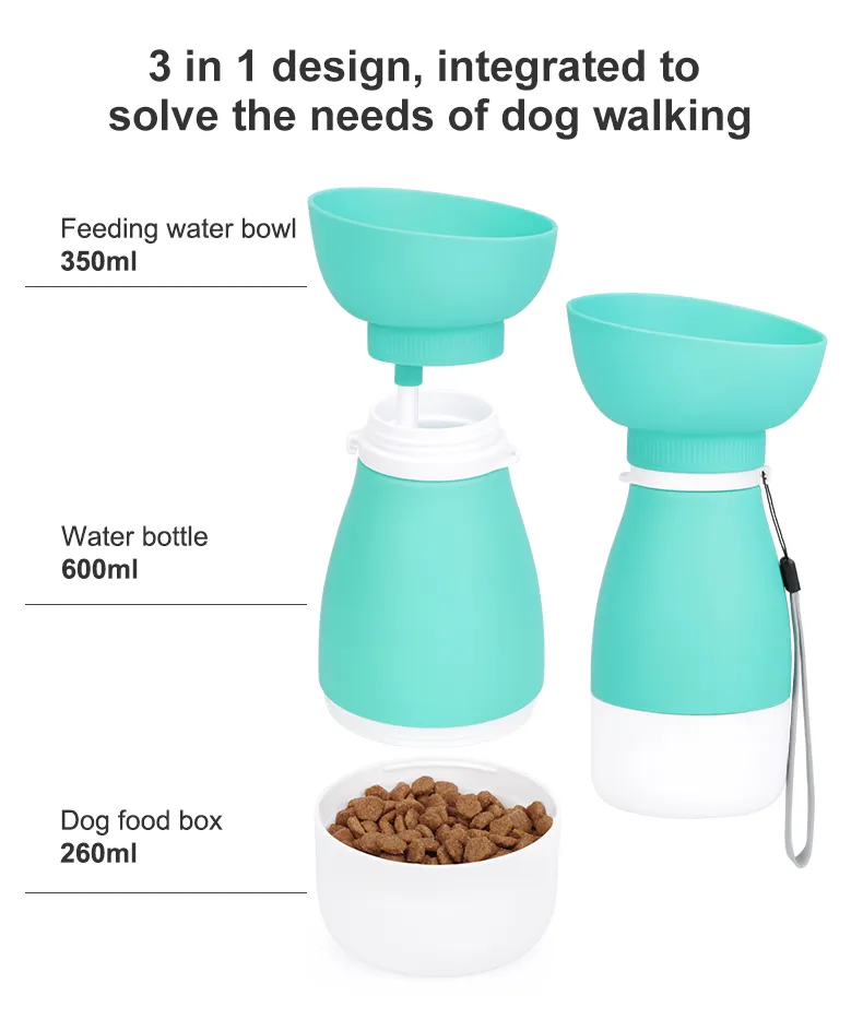 Factory Wholesale Collapsible Food Feeding Dog Water Dispenser Portable Leak Proof Dog Travel Water Silicone Bottle for Outdoor Walking