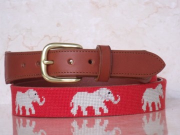 Elephant Red Needlepoint Belts made of Cowhide leather