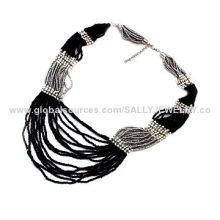 Black beadwork jewelry chains, made of glass beads/metal, OEM colors/sizes are welcome