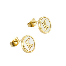 Amiee Jewelry Wholesale Stainless Steel 18K Gold Plated Women's Shell Initial Stud Earrings