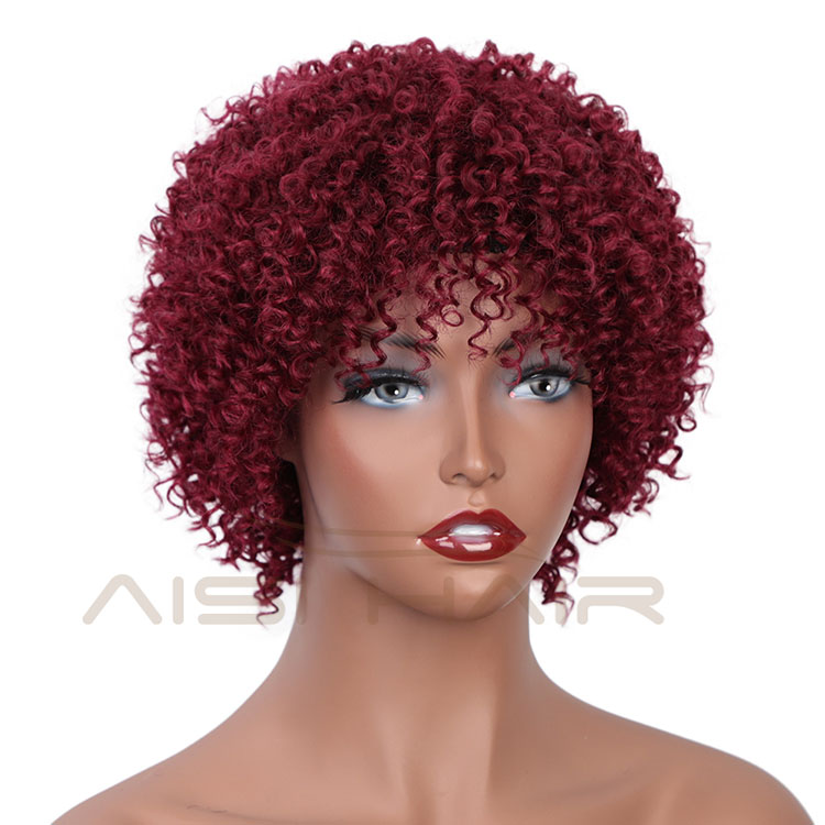 Aisi Hair Unprocessed Human Hair Natural Girls 150% Density Afro Kinky Curly Short Pixie Cut Red Wig