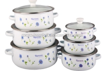 676DG enamel cookware pot set with decor and glass cover
