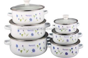 676DG enamel cookware pot set with decor and glass cover
