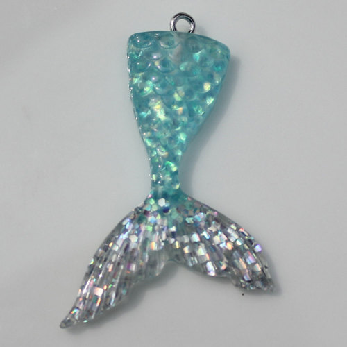 44MM plastic resin mermaid tail glitter cabochons/ necklace bead charm pendant with 3MM top hole jewelry finding accessory