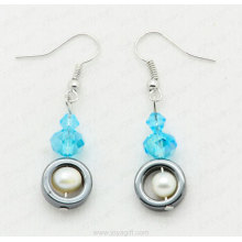 Hematite Rings beads earring with fresh water pearl