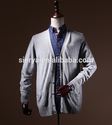 100%cotton basic men's v neck cardigan knitwear