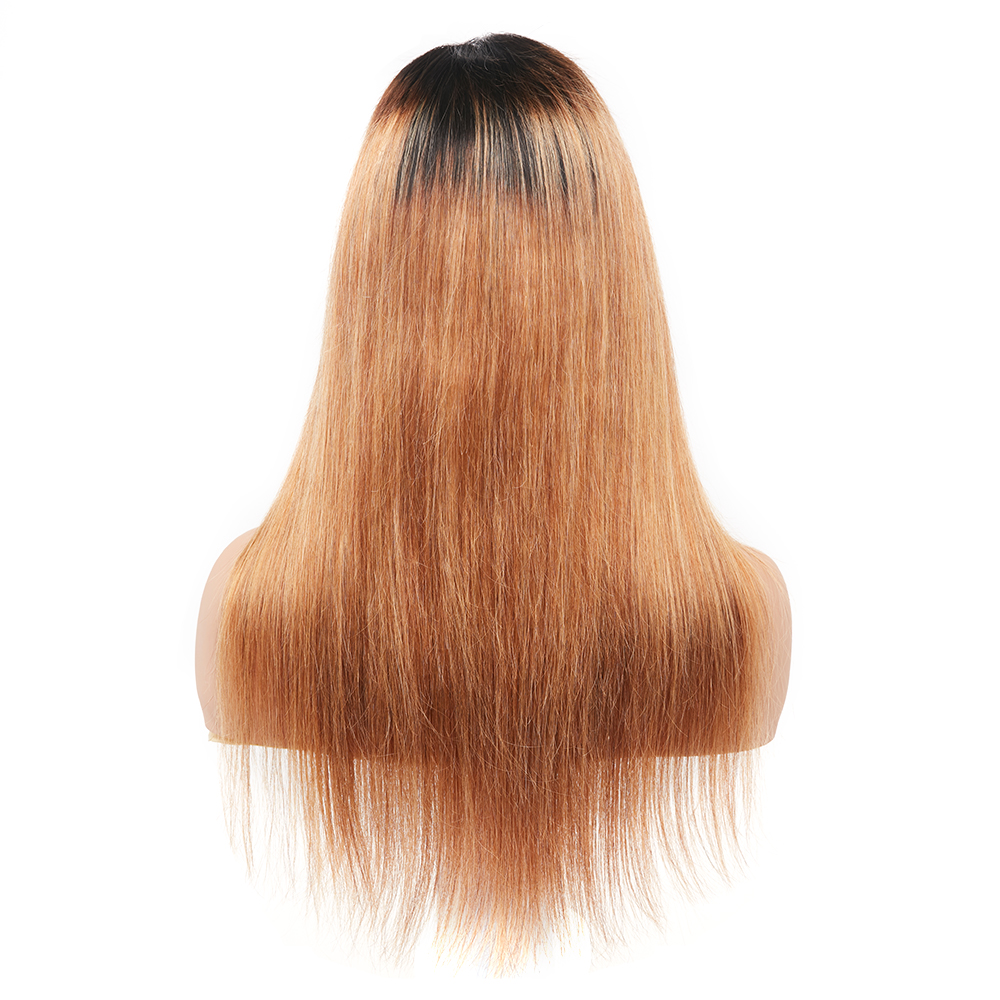 Pre Plucked Hairline 12 Inch Straight Human Hair Dark Brown Long T1B27 Lace Frontal Wig