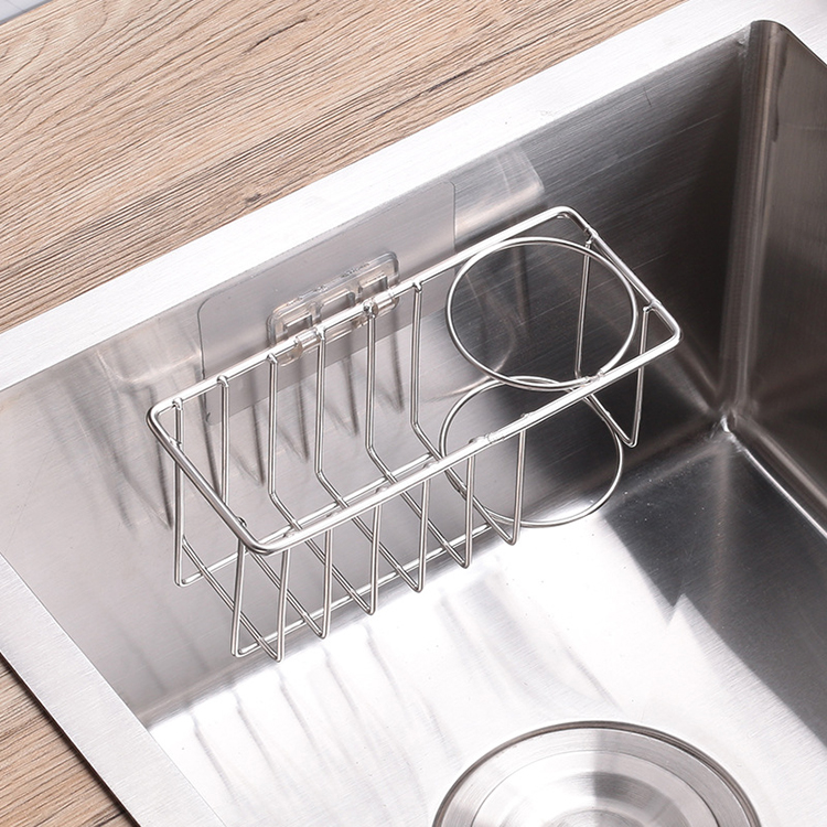 Kitchen Polished Stainless Steel Sink Suction Organizer Basket Sink Caddy Sponge Holder Soap Brush Holder