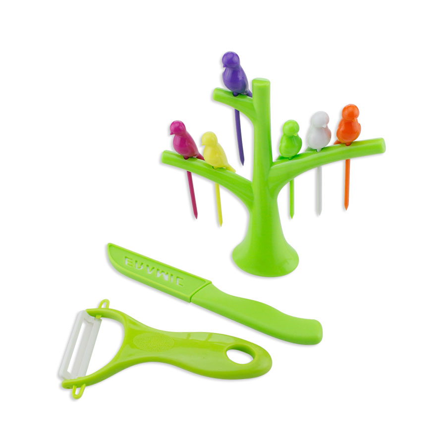 Fåglar Tree Cocktail Frukt Gafflar Kniv Peeler Set