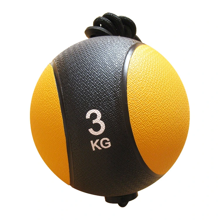 Yellow Rubber Medicine Ball with Rope