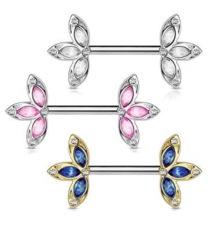 Pair Flower Petal Crystal Nipple Rings
