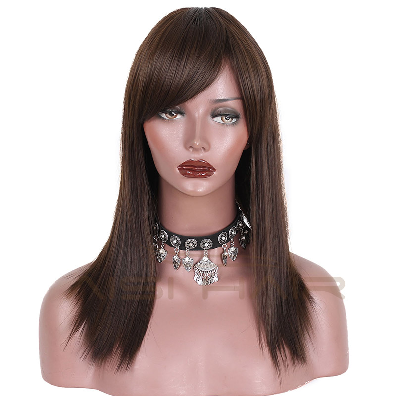 Aisi Hair Synthetic Brown Hair Wigs Long Silky Straight Wigs With Bangs For Black Women Heat Resistant Fiber