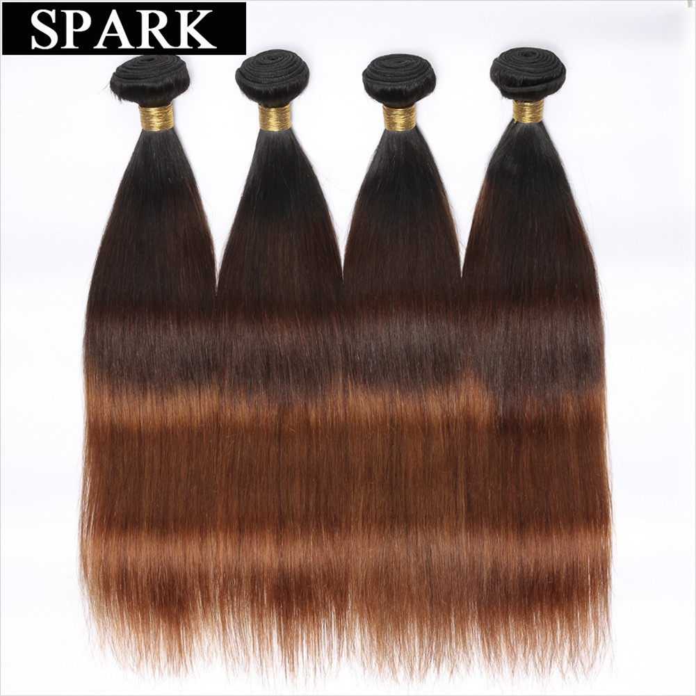 SPARK 1B/4/30 Ombre Brazilian Hair Straight Bundles with Closure Black to Dark Brown Silky Straight Virgin Human Hair