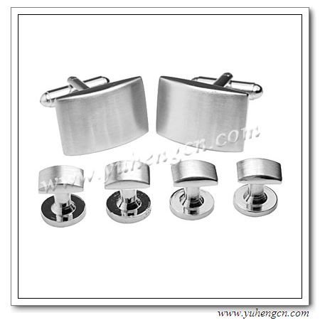 Brushed Plain Metal Cufflinks and Studs Set