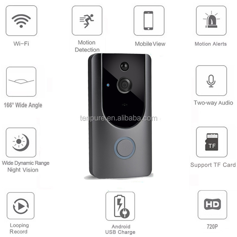 two way audio smart door bell camera wifi video door bell wireless home security 166 wide angle camera