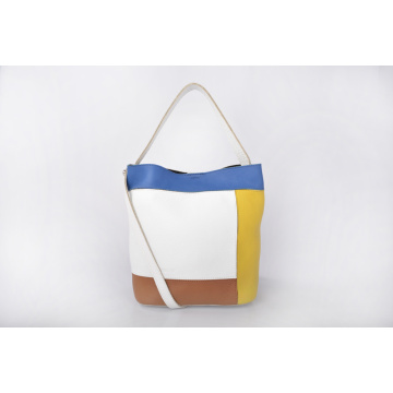 Handmade Multi-color Women Leather Bucket Handbag With Purse