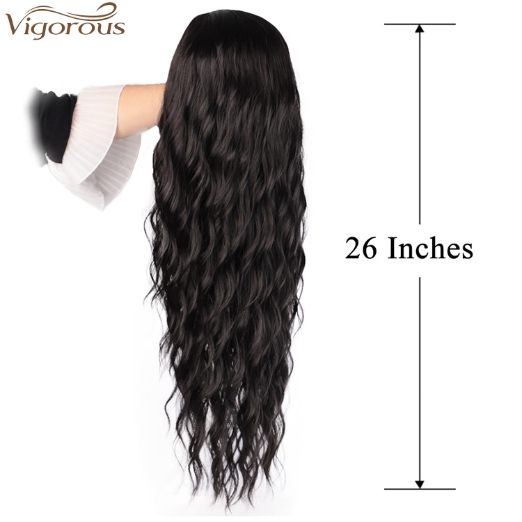 Vigorous Long Black Wavy Wig Synthetic Wave Wigs for Black Women Natural Middle Part Wigs Heat Resistant Hair