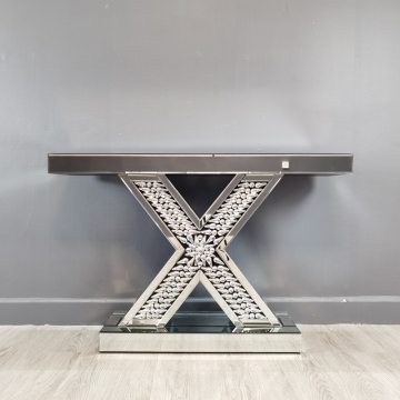 Silver Glass Mirrored Console Hallway Table