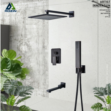 Rozin Shower Faucets: 12" ORB Brass Rainfall Shower Head with 3-Way Faucet Set