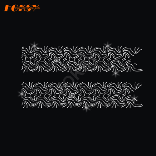 Wavy Lines Cheer Bow Strip Rhinestone Iron On Bling Transfer