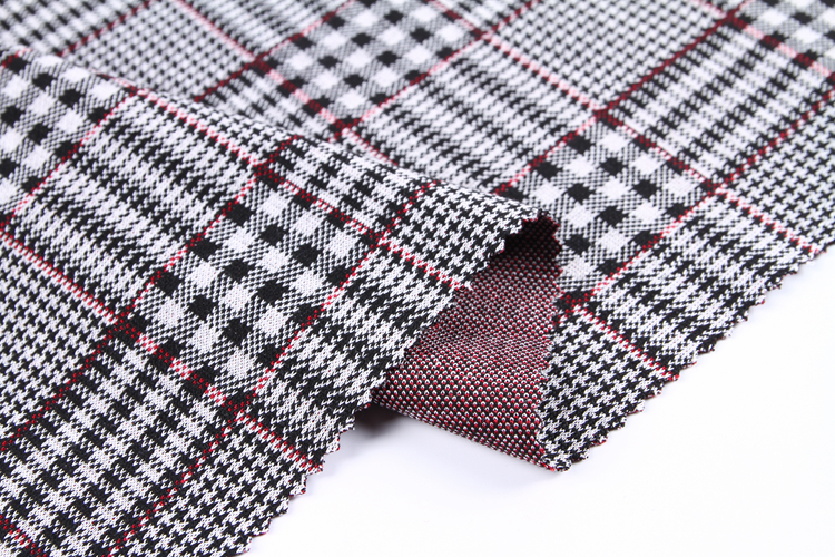 2021 fabric Colorful design white black red check jacquard fabric polyester textured garment fabric material clothes