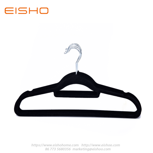 Black Anti-slip Velvet Coat Hanger With Bar