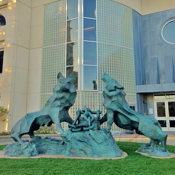 Modern Style Life Size Abstract Bronze Wolf Sculpture