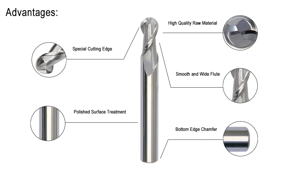 Manufacture Milling Cutter Tungsten Carbide 2 Flutes Ball Nose End Mill