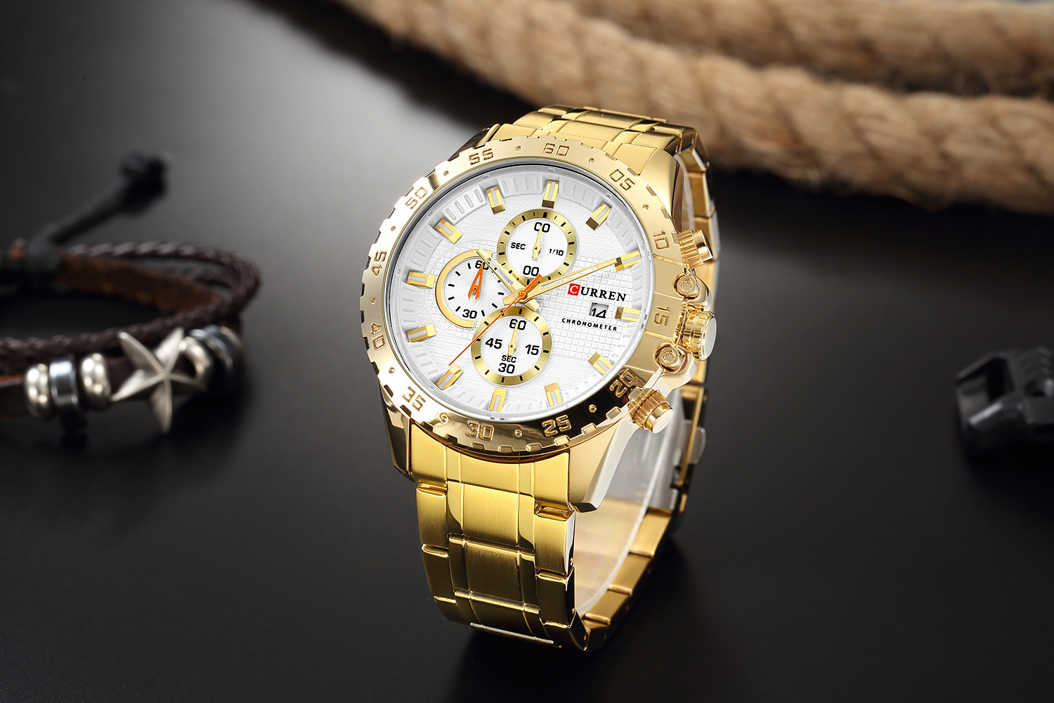 2020 Curren Mens Watch Gold Luxury Business Wristwatches Gold Chronograph Watch