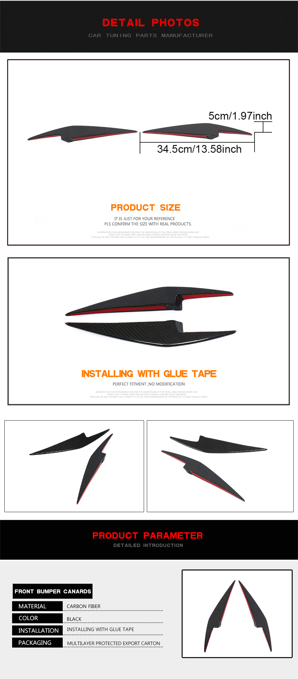 Carbon Fiber Front Car Canards for Ferrari 458 Speciale Coupe 2-Door 2014-2015