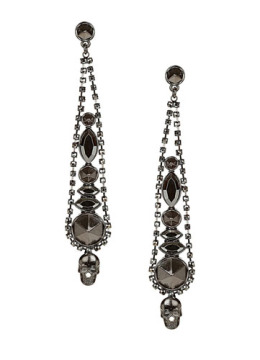 Gothic long black drop earrings with crystal
