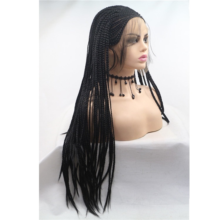 Box Braids Wig Lace Front Synthetic Hair With Natural Hairline Black