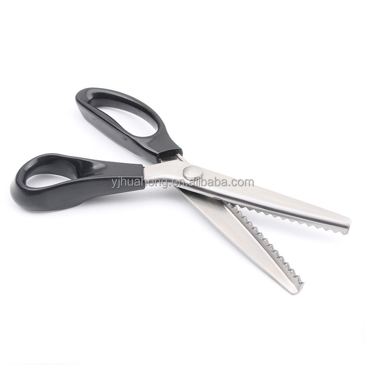 Professional  Big Semi-Circular Arc Black Handle Lace Cutting Zigzag Scissors