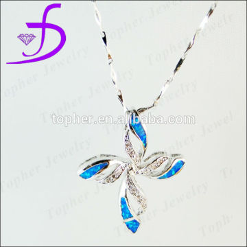 925 sterling silver flower pendants fire blue opal pendant necklace