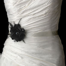 Jeweled Flower Feather Fascinator Bridal Sash Wedding Belt