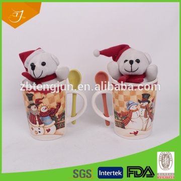 11oz Best Selling Cheap Christmas Ceramic Mugs With Spoon, High Quality Mugs With Spoon