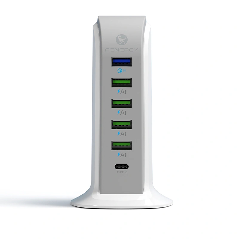 40W 6-Port USB Charger Desktop Charging Station with Smart Identification Technology for All USB Enabled Devices