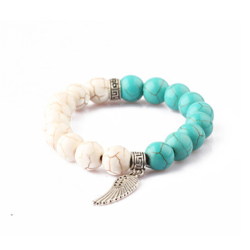 2018 wholesale fashion jewelry white and blue turquoise religious gemstone bead stretch bracelets