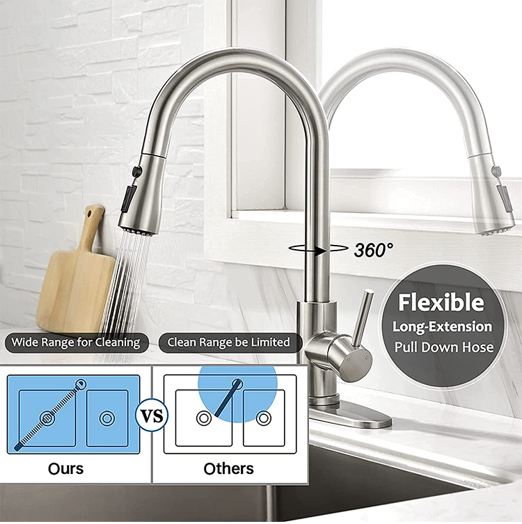 Factory Manufacturer Custom Brushed Nickel 304 Magnetic Smart Mixer Water Taps Cupc Stainless Steel Sink Pull Out Kitchen Faucet
