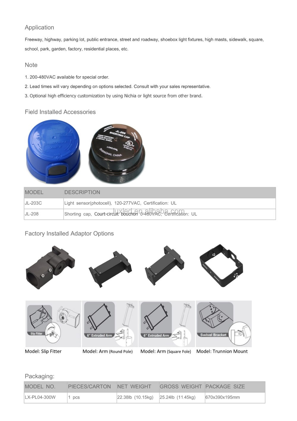 Parking etl pcb led street 100w 150w 200w 300w