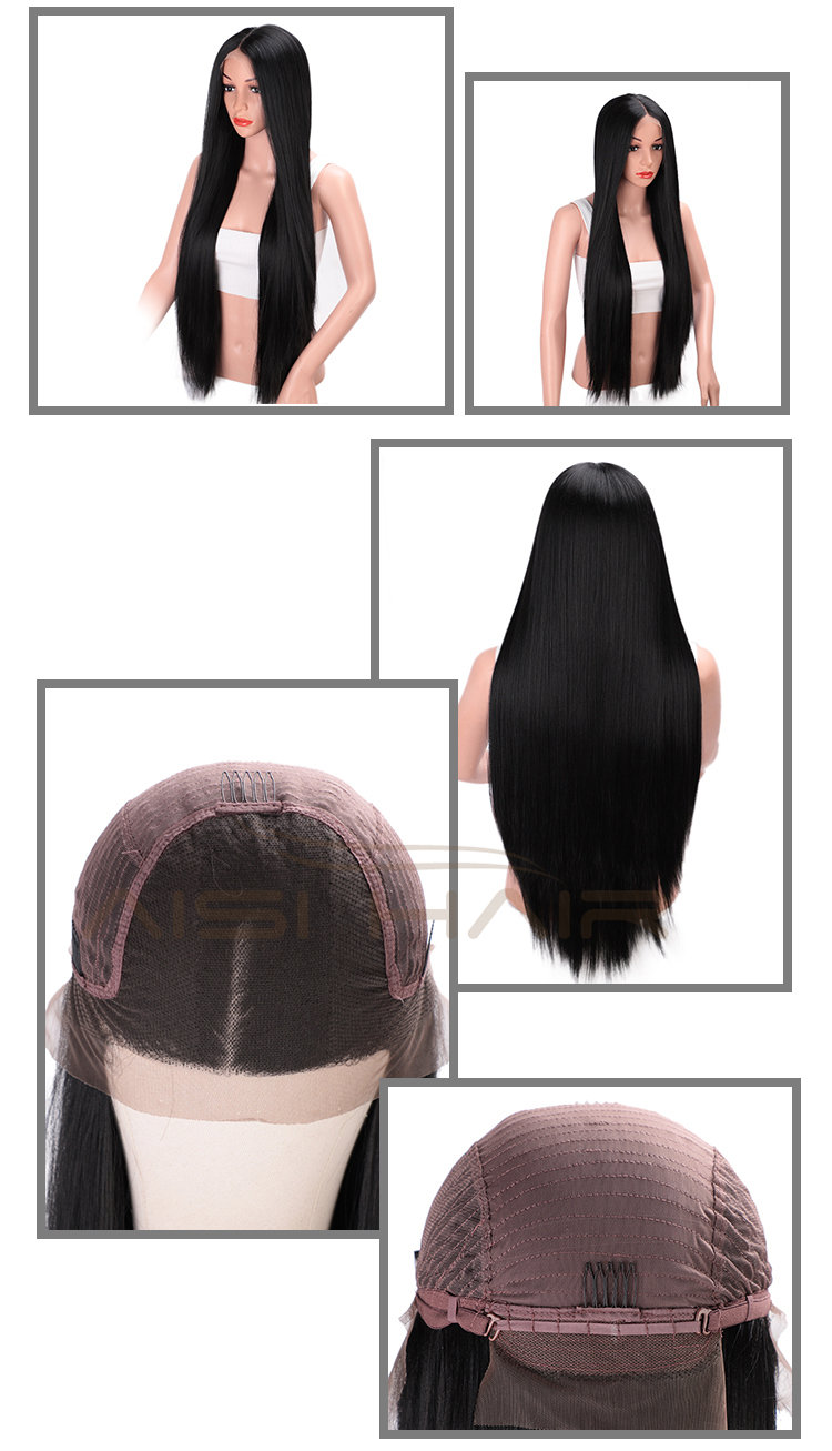 Aisi Hair Cheap 13x4 Long Silky Straight Lace Front Black Wigs Heat Resistant Synthetic Fiber Wig  Middle Part Wigs for Women