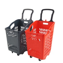 Large Capacity PP Rolling Plastic Shopping Trolley Baskets with Wheels