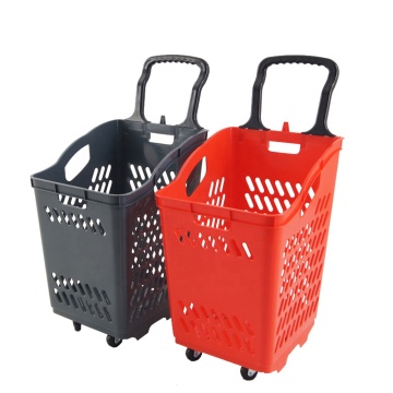 Large Capacity PP Rolling Plastic Shopping Trolley Baskets with Wheels