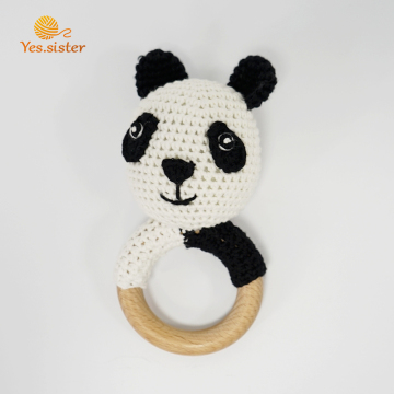 Cute Wooden Crochet Panda Rattle Teething Toys