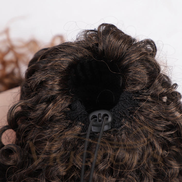 Vigorous Wholesale Top Selling Heat Resistant Fiber Brown Kinky Curly Machine Made Drawstring Synthetic Ponytail Hair Extension