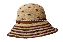 Women lovely raffia crocheted straw hats, summer cloche hats with matching trimband