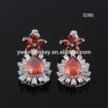 Garnet ruby stone zircon wedding earrings