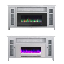 Electric Fireplace TV Stand: Multi-Color LED Flames, Crystal Rock Display, and Remote Control Included